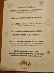 Unsere Silvesterfeier mit Galadinner, Musik, Tanz und Tombola